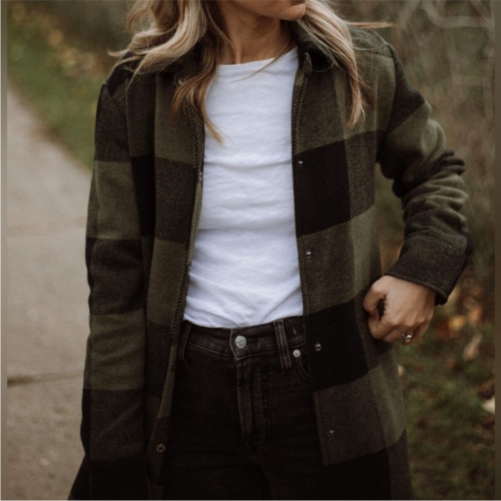 Steve Madden Eldridge Buffalo Plaid
Coat Shirt Jacket Shacket Olive Sage Green - Picture 8 of 13